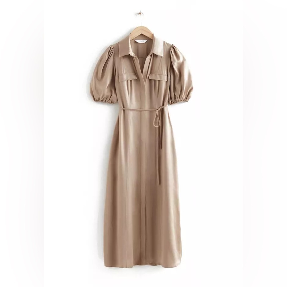 & Other Stories Belted Puff Sleeve Midi Dress